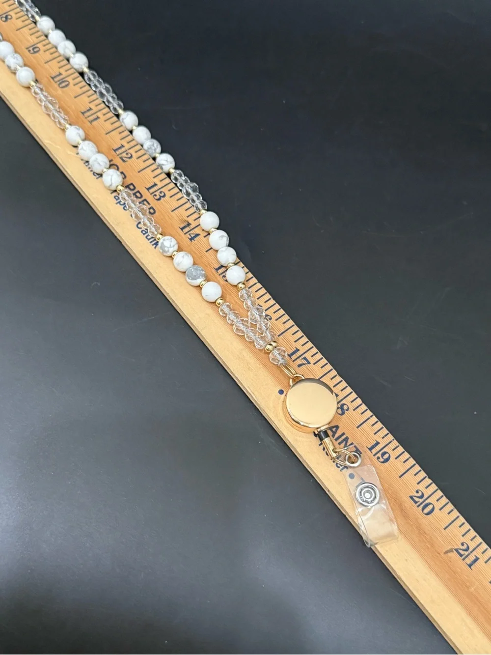 Handmade Natural Stones And Crystals Beaded Lanyard w/ Retractable Badge Reel